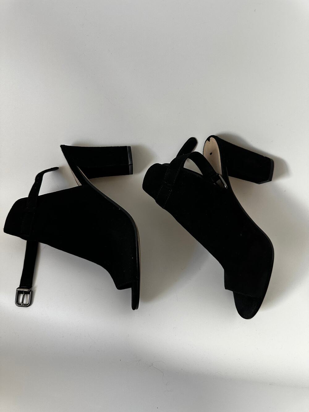 Via Spiga Black Suede Open Toe Ankle Booties Block Heel Size 8